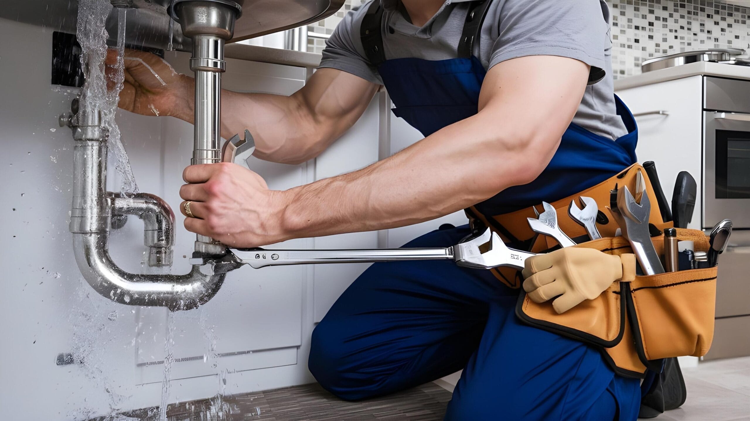 Plumber tightening a residential plumbing pipe in Alpharetta